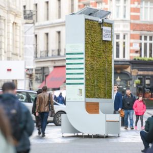 Moss-covered CityTree bench designed to combat urban pollution